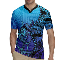 Personalised Polynesia Blue Marlin Fishing Rugby Jersey Marlin Anchor Tattoo Polynesian Pattern