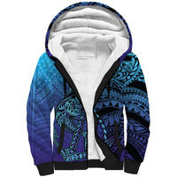 Personalised Polynesia Blue Marlin Fishing Sherpa Hoodie Marlin Anchor Tattoo Polynesian Pattern