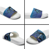 Personalised Polynesia Blue Marlin Fishing Slide Sandals Marlin Anchor Tattoo Polynesian Pattern