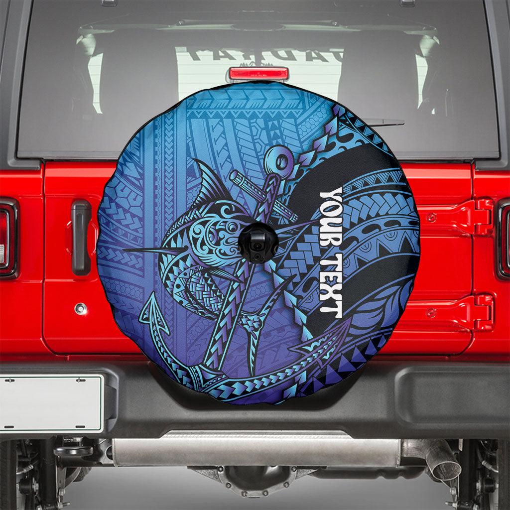 Personalised Polynesia Blue Marlin Fishing Spare Tire Cover Marlin Anchor Tattoo Polynesian Pattern