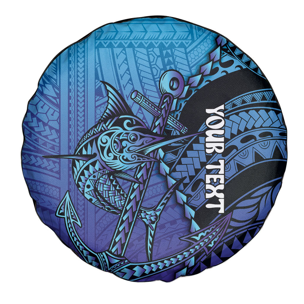 Personalised Polynesia Blue Marlin Fishing Spare Tire Cover Marlin Anchor Tattoo Polynesian Pattern