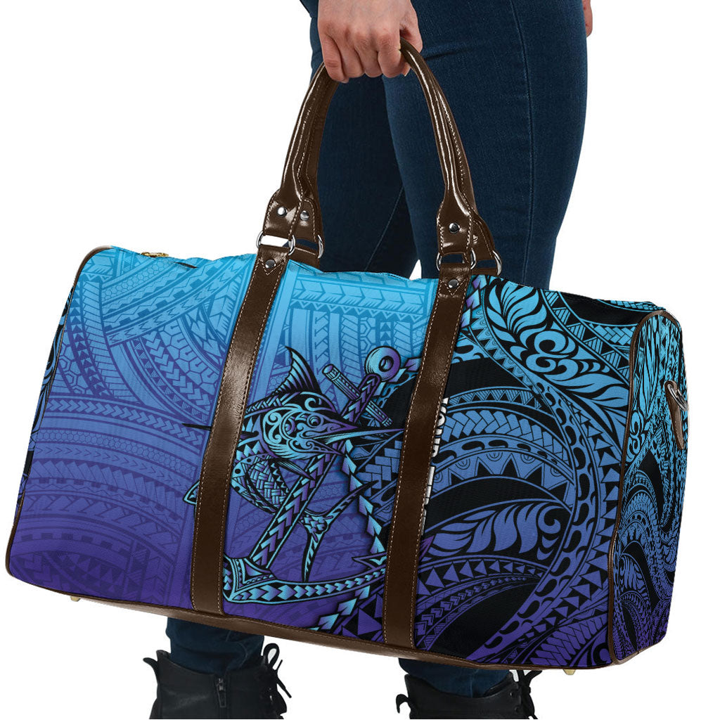 Personalised Polynesia Blue Marlin Fishing Travel Bag Marlin Anchor Tattoo Polynesian Pattern