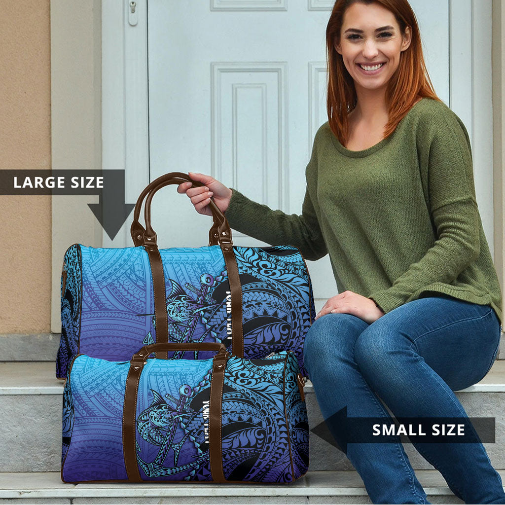 Personalised Polynesia Blue Marlin Fishing Travel Bag Marlin Anchor Tattoo Polynesian Pattern