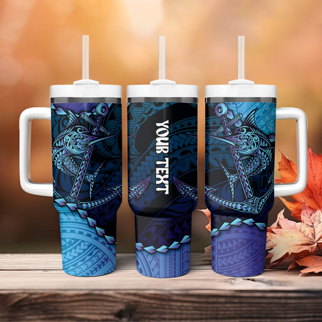 Personalised Polynesia Blue Marlin Fishing Tumbler With Handle Marlin Anchor Tattoo Polynesian Pattern