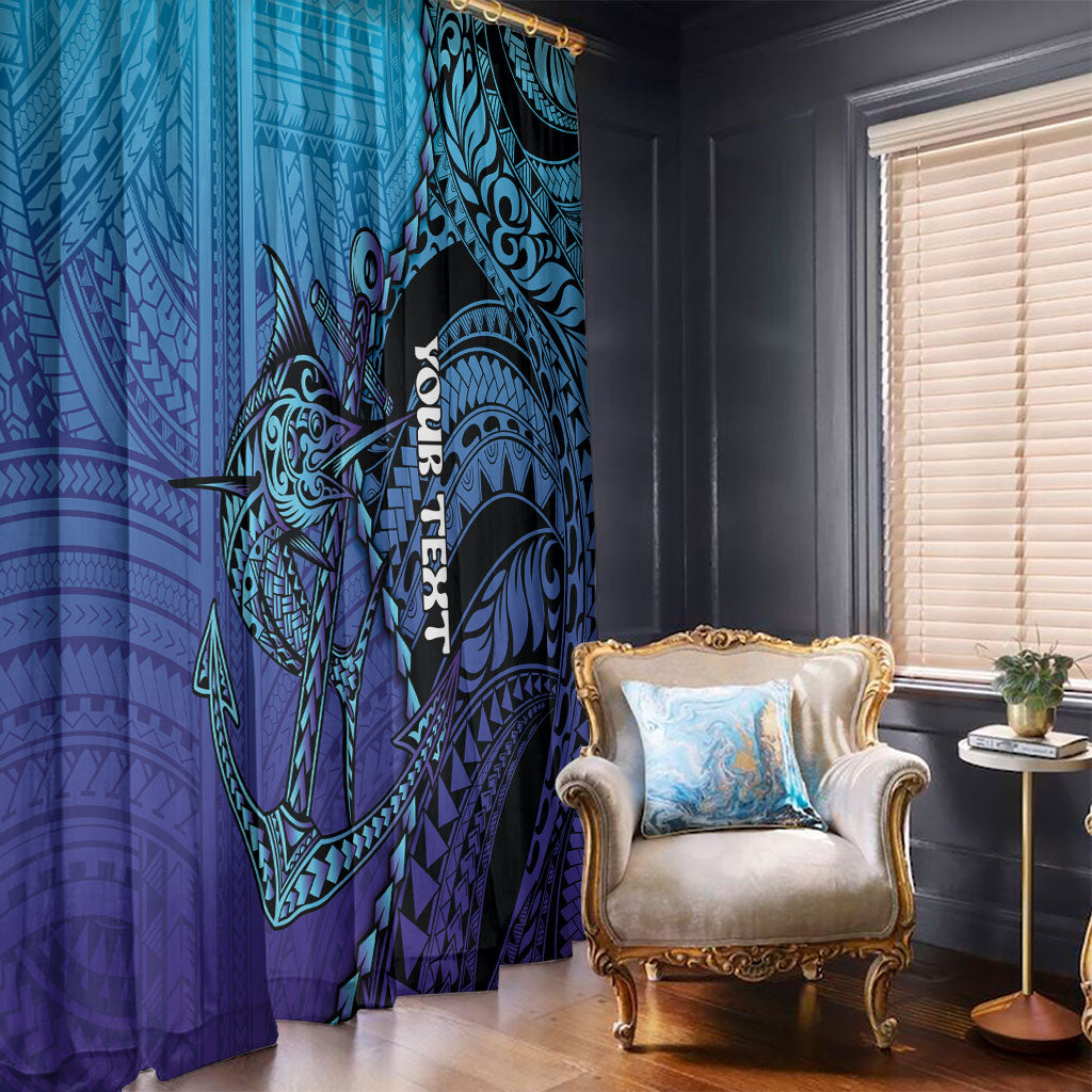 Personalised Polynesia Blue Marlin Fishing Window Curtain Marlin Anchor Tattoo Polynesian Pattern