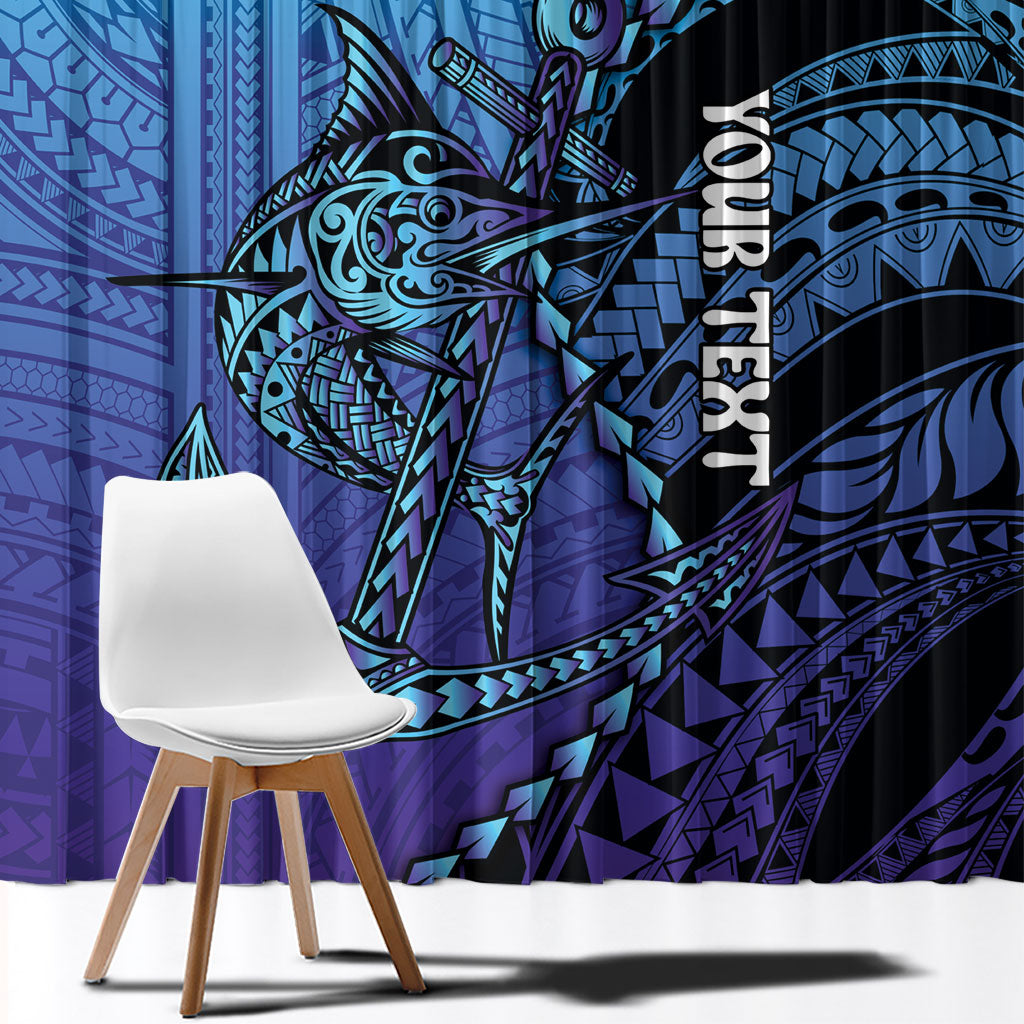 Personalised Polynesia Blue Marlin Fishing Window Curtain Marlin Anchor Tattoo Polynesian Pattern