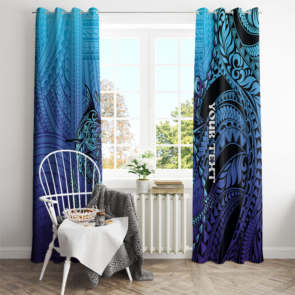 Personalised Polynesia Blue Marlin Fishing Window Curtain Marlin Anchor Tattoo Polynesian Pattern
