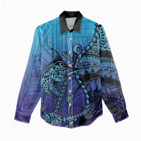 Personalised Polynesia Blue Marlin Fishing Women Casual Shirt Marlin Anchor Tattoo Polynesian Pattern