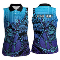 Personalised Polynesia Blue Marlin Fishing Women Sleeveless Polo Shirt Marlin Anchor Tattoo Polynesian Pattern