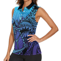Personalised Polynesia Blue Marlin Fishing Women Sleeveless Polo Shirt Marlin Anchor Tattoo Polynesian Pattern