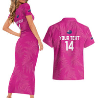 Custom New Zealand Silver Fern Rugby Couples Matching Short Sleeve Bodycon Dress and Hawaiian Shirt Go Aotearoa - Pink Version