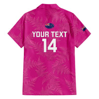 Custom New Zealand Silver Fern Rugby Family Matching Off The Shoulder Long Sleeve Dress and Hawaiian Shirt Go Aotearoa - Pink Version