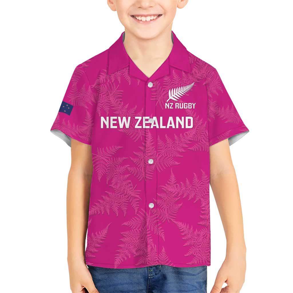 Custom New Zealand Silver Fern Rugby Family Matching Off Shoulder Maxi Dress and Hawaiian Shirt Go Aotearoa - Pink Version