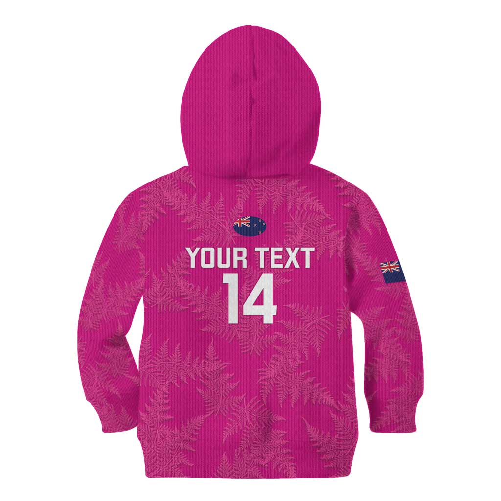 Custom New Zealand Silver Fern Rugby Kid Hoodie Go Aotearoa - Pink Version