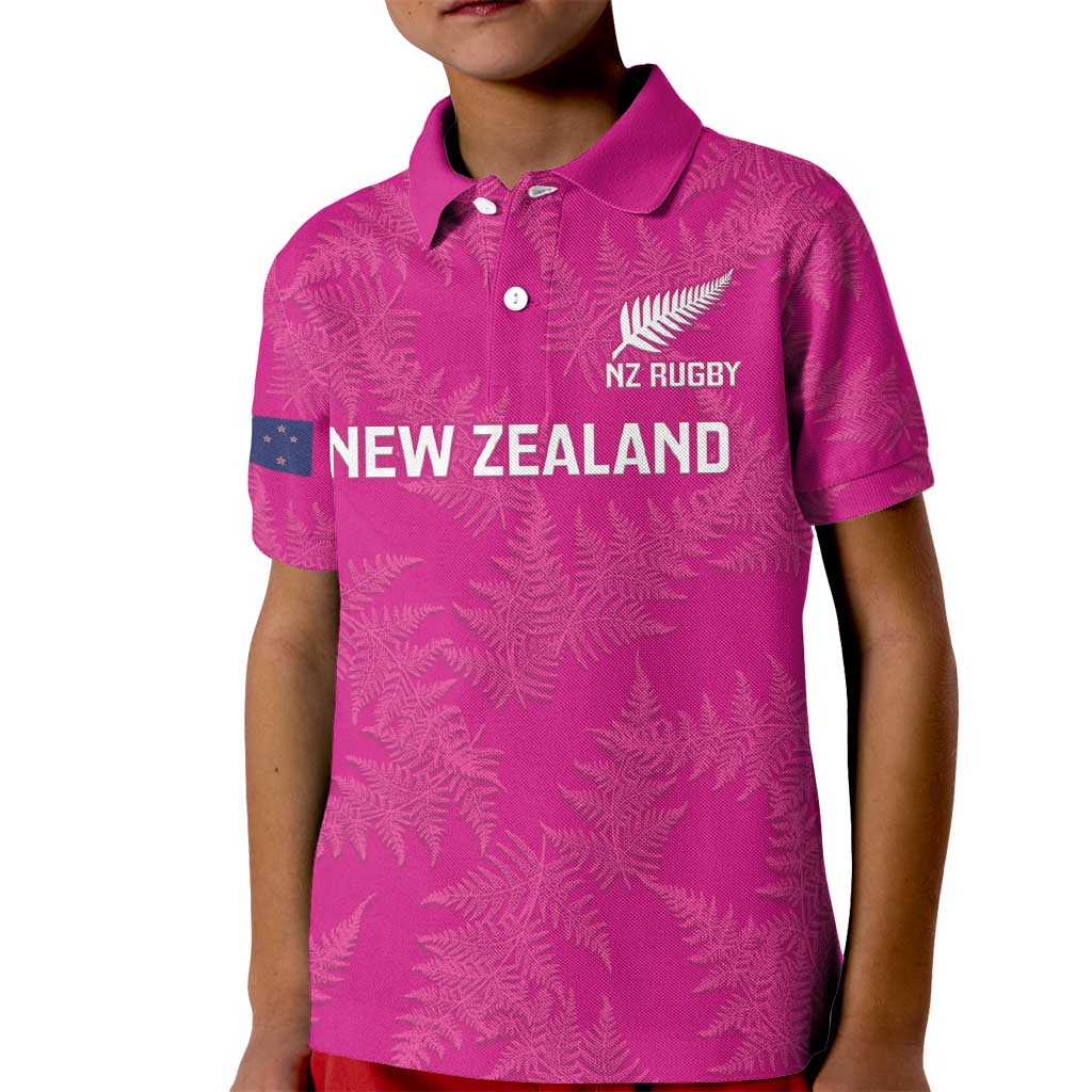 Custom New Zealand Silver Fern Rugby Kid Polo Shirt Go Aotearoa - Pink Version