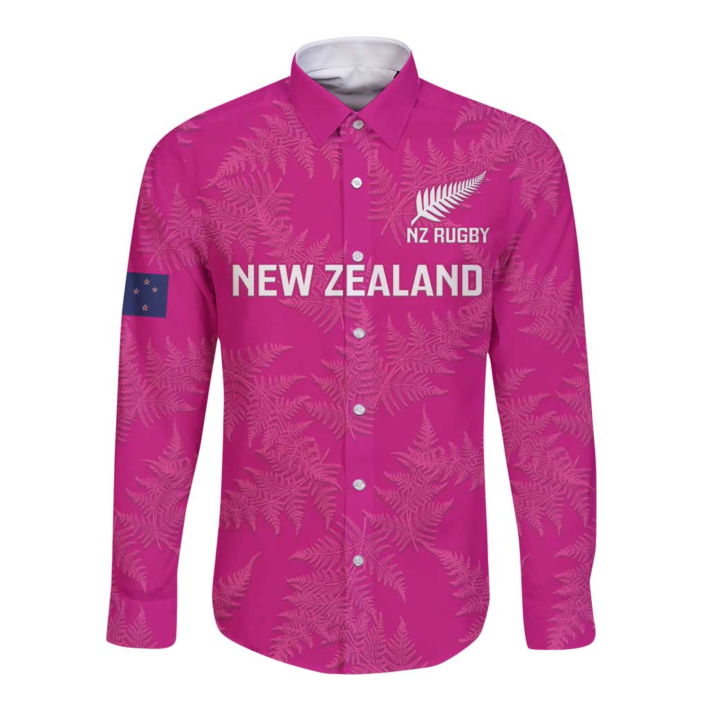 Custom New Zealand Silver Fern Rugby Long Sleeve Button Shirt Go Aotearoa - Pink Version
