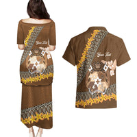 Personalised Tonga Language Week Couples Matching Puletasi and Hawaiian Shirt Malo e Lelei Tongan Ngatu Pattern - Brown