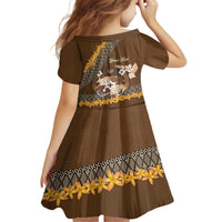 Personalised Tonga Language Week Family Matching Off The Shoulder Long Sleeve Dress and Hawaiian Shirt Malo e Lelei Tongan Ngatu Pattern - Brown LT14 - Polynesian Pride