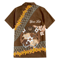 Personalised Tonga Language Week Family Matching Off The Shoulder Long Sleeve Dress and Hawaiian Shirt Malo e Lelei Tongan Ngatu Pattern - Brown LT14 - Polynesian Pride