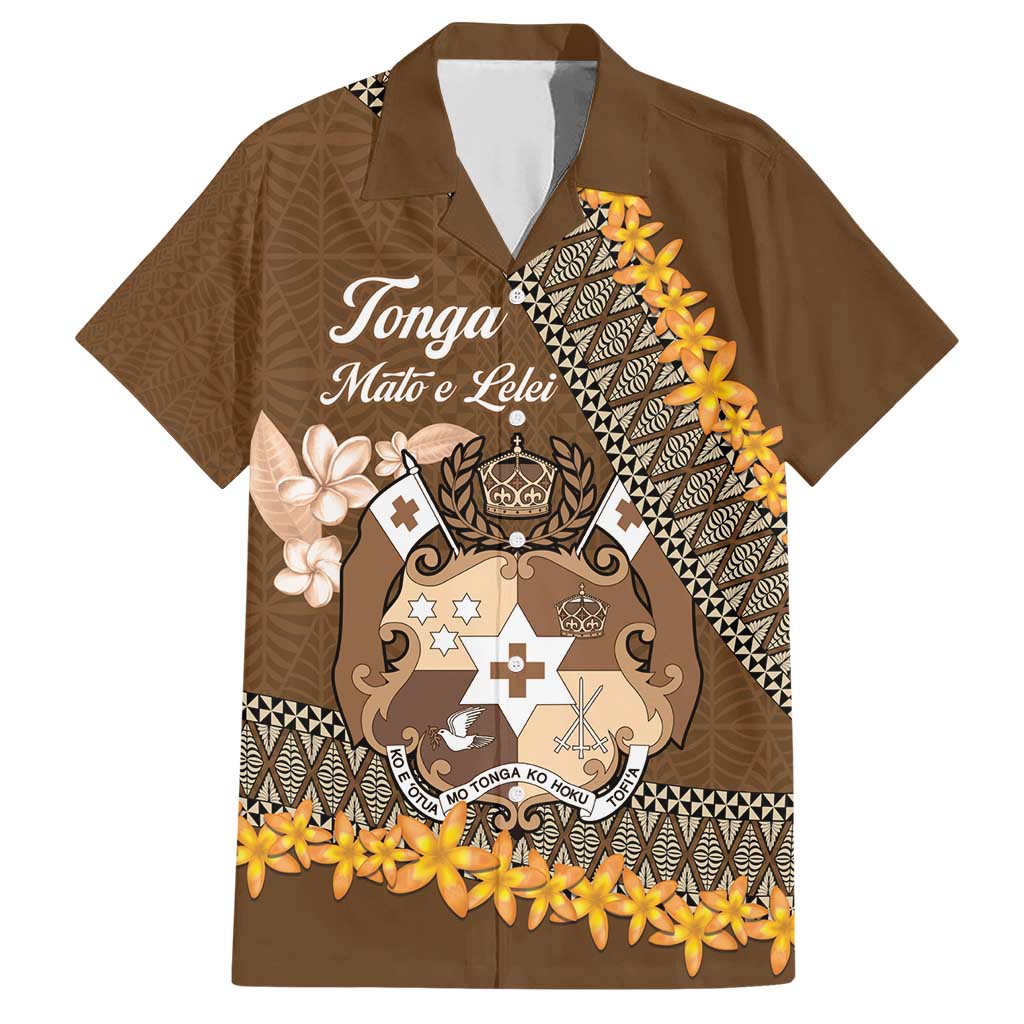 Personalised Tonga Language Week Family Matching Short Sleeve Bodycon Dress and Hawaiian Shirt Malo e Lelei Tongan Ngatu Pattern - Brown LT14 Dad's Shirt - Short Sleeve Brown - Polynesian Pride