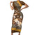 Personalised Tonga Language Week Family Matching Short Sleeve Bodycon Dress and Hawaiian Shirt Malo e Lelei Tongan Ngatu Pattern - Brown