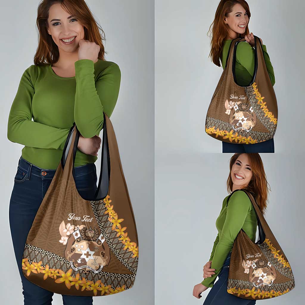 Personalised Tonga Language Week Grocery Bag Malo e Lelei Tongan Ngatu Pattern - Brown