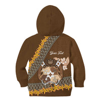 Personalised Tonga Language Week Kid Hoodie Malo e Lelei Tongan Ngatu Pattern - Brown