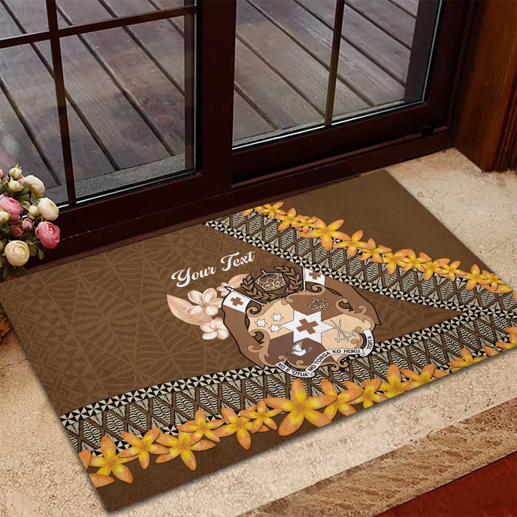 Personalised Tonga Language Week Rubber Doormat Malo e Lelei Tongan Ngatu Pattern - Brown