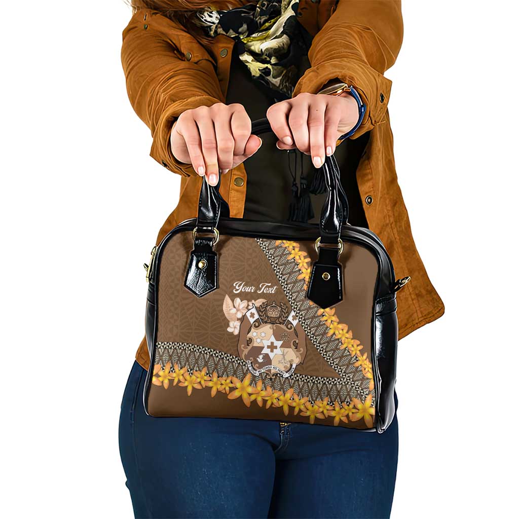 Personalised Tonga Language Week Shoulder Handbag Malo e Lelei Tongan Ngatu Pattern - Brown