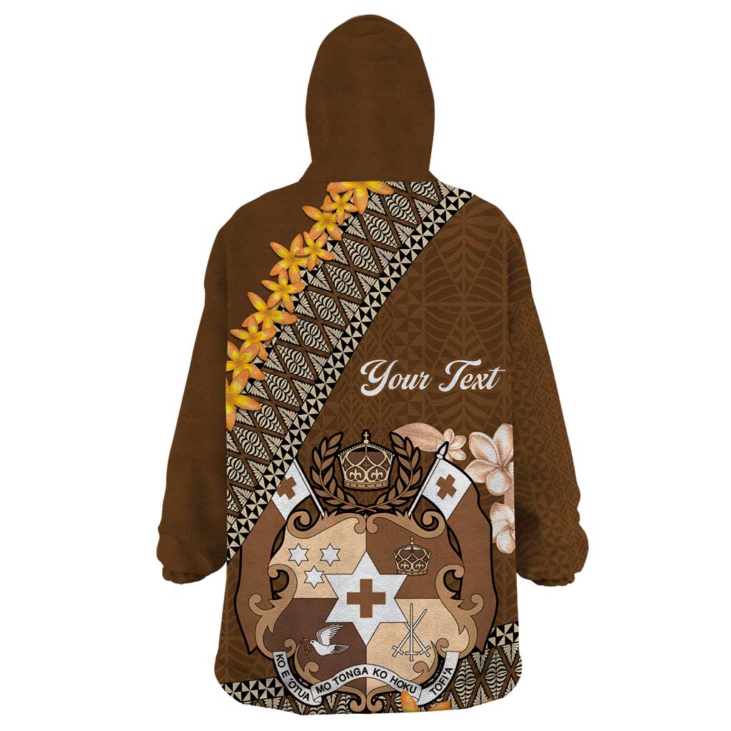 Personalised Tonga Language Week Wearable Blanket Hoodie Malo e Lelei Tongan Ngatu Pattern - Brown