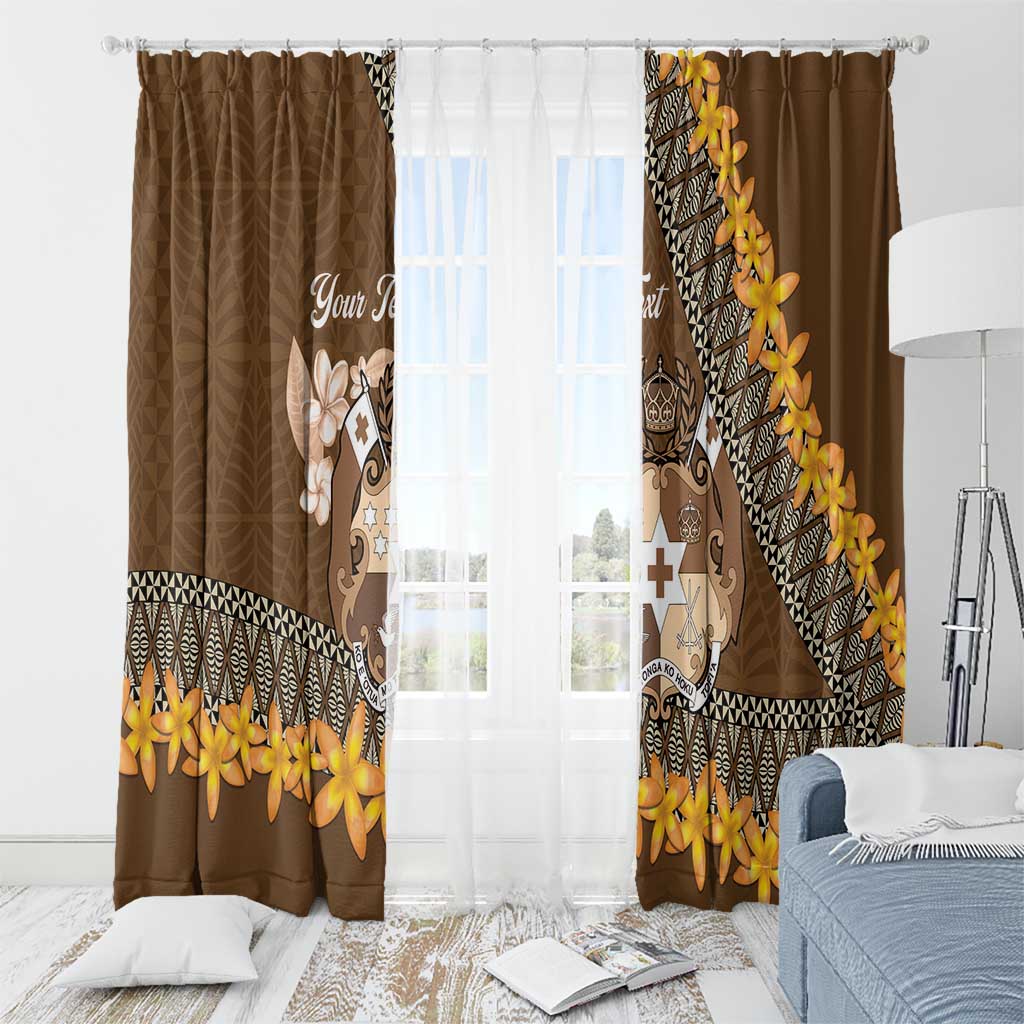 Personalised Tonga Language Week Window Curtain Malo e Lelei Tongan Ngatu Pattern - Brown