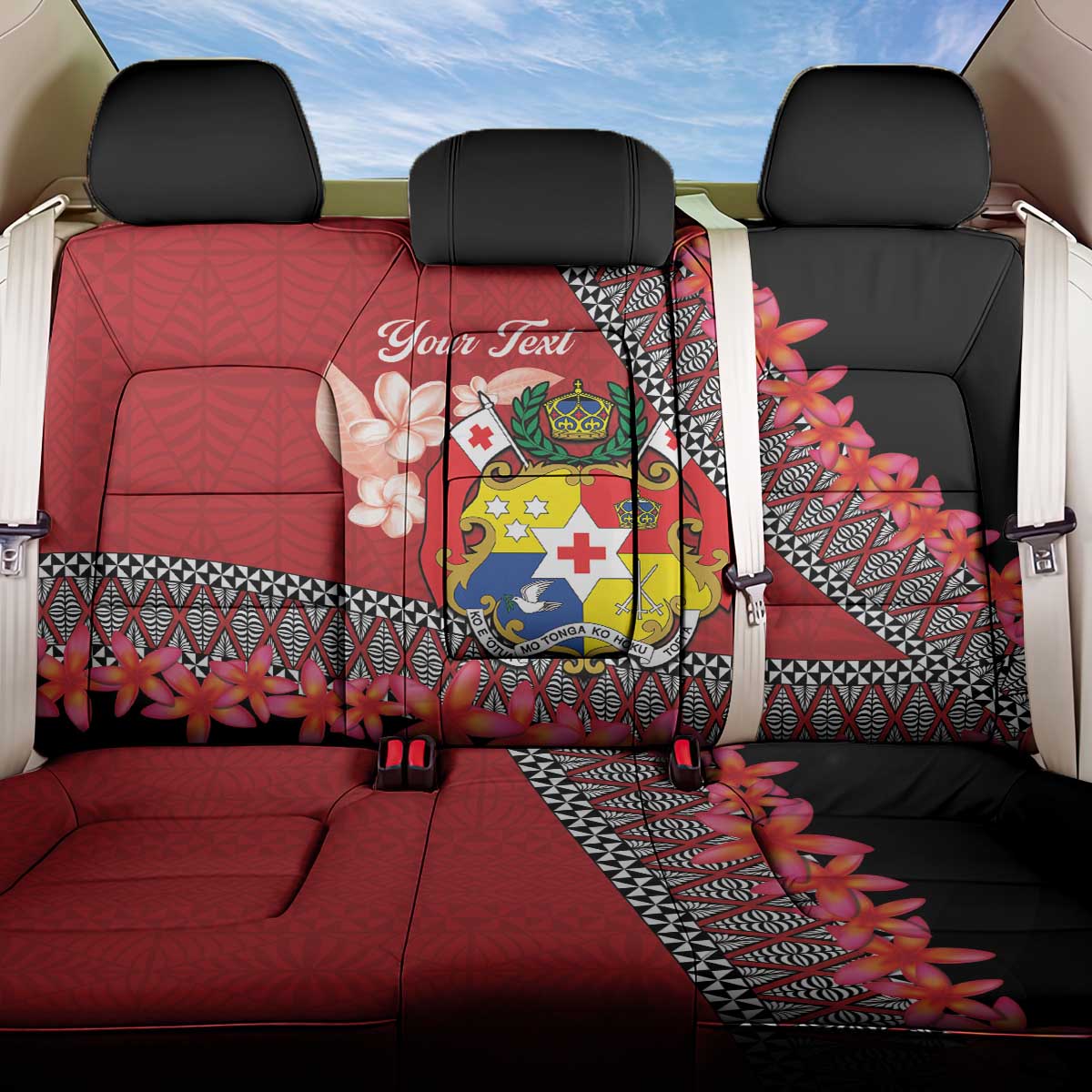 Personalised Tonga Language Week Back Car Seat Cover Malo e Lelei Tongan Ngatu Pattern - Red