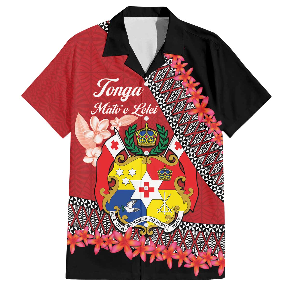 Personalised Tonga Language Week Family Matching Off The Shoulder Long Sleeve Dress and Hawaiian Shirt Malo e Lelei Tongan Ngatu Pattern - Red