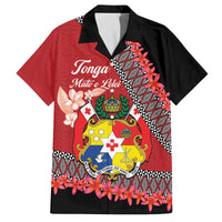 Personalised Tonga Language Week Family Matching Puletasi and Hawaiian Shirt Malo e Lelei Tongan Ngatu Pattern - Red