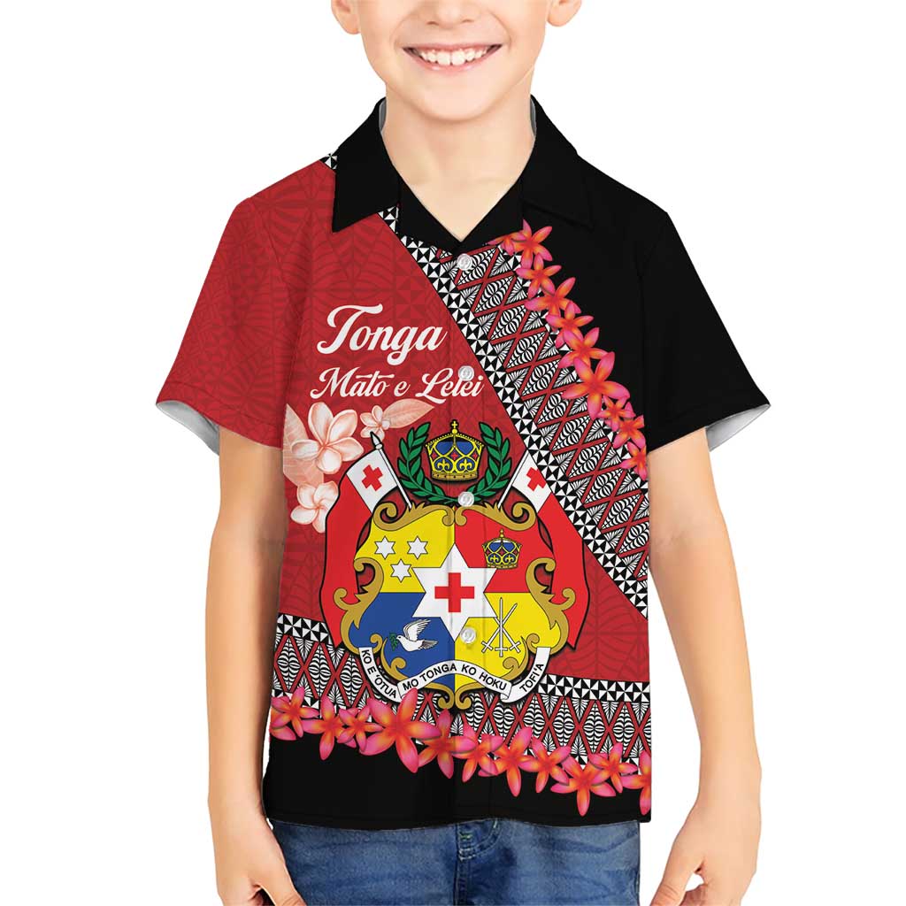 Personalised Tonga Language Week Family Matching Short Sleeve Bodycon Dress and Hawaiian Shirt Malo e Lelei Tongan Ngatu Pattern - Red