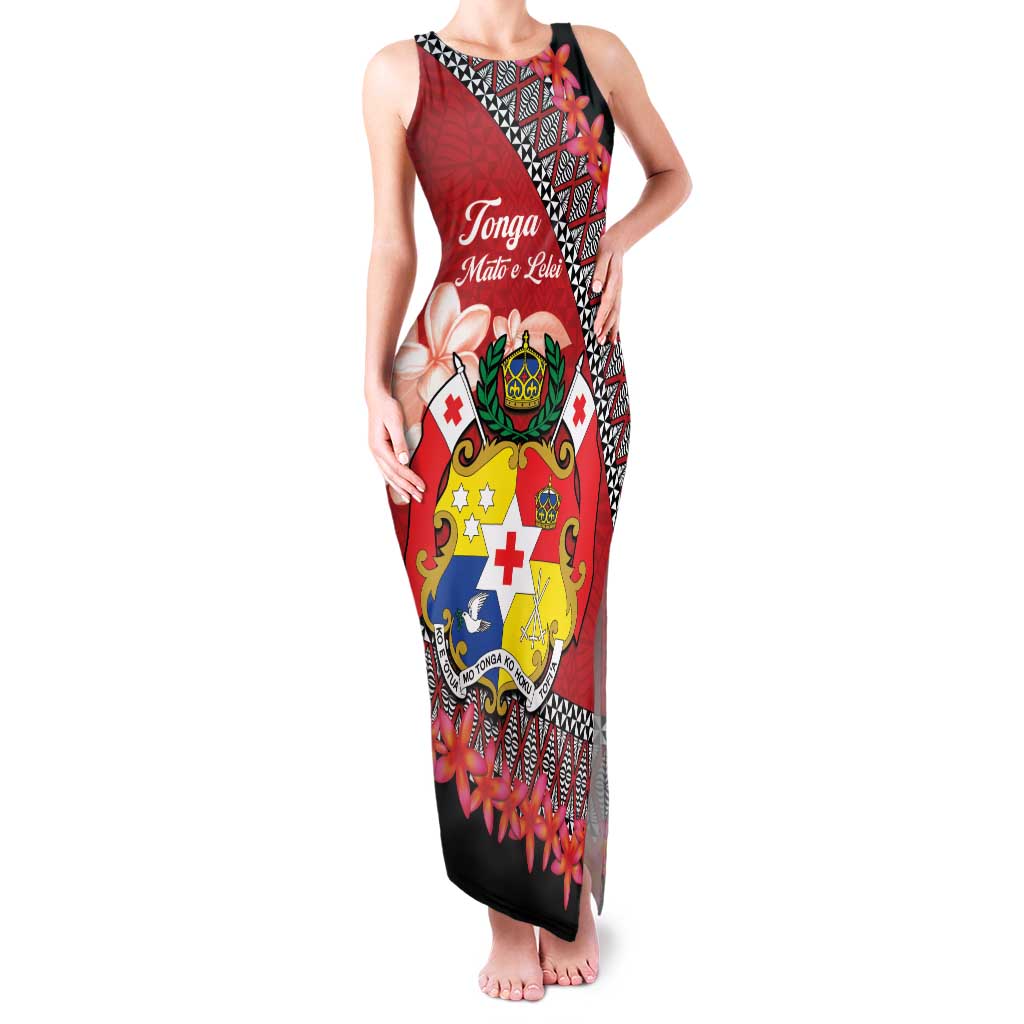 Personalised Tonga Language Week Family Matching Tank Maxi Dress and Hawaiian Shirt Malo e Lelei Tongan Ngatu Pattern - Red