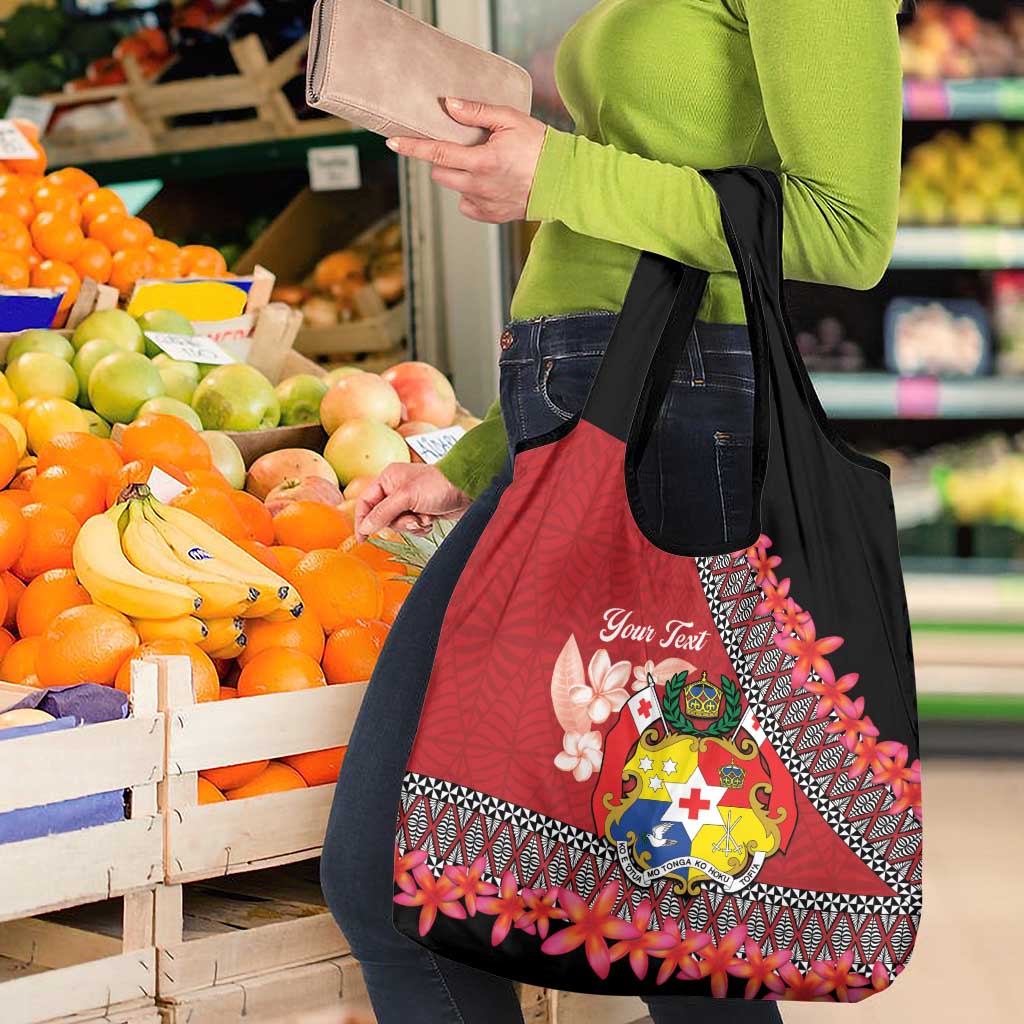 Personalised Tonga Language Week Grocery Bag Malo e Lelei Tongan Ngatu Pattern - Red