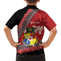 Personalised Tonga Language Week Kid Hawaiian Shirt Malo e Lelei Tongan Ngatu Pattern - Red
