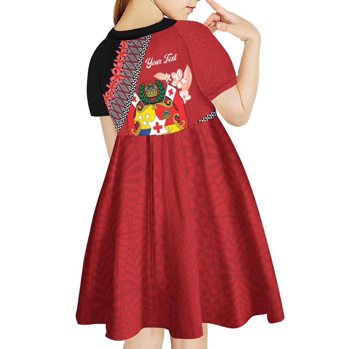Personalised Tonga Language Week Kid Short Sleeve Dress Malo e Lelei Tongan Ngatu Pattern - Red
