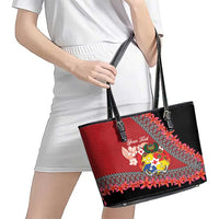 Personalised Tonga Language Week Leather Tote Bag Malo e Lelei Tongan Ngatu Pattern - Red