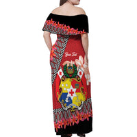 Personalised Tonga Language Week Off Shoulder Maxi Dress Malo e Lelei Tongan Ngatu Pattern - Red