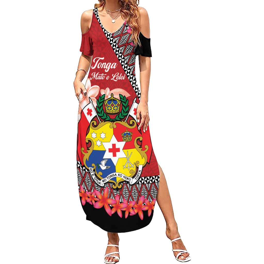 Personalised Tonga Language Week Summer Maxi Dress Malo e Lelei Tongan Ngatu Pattern - Red