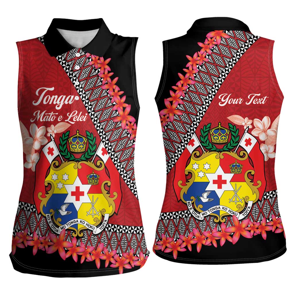 Personalised Tonga Language Week Women Sleeveless Polo Shirt Malo e Lelei Tongan Ngatu Pattern - Red