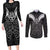 Kia Kaha Te Reo Maori Couples Matching Long Sleeve Bodycon Dress and Long Sleeve Button Shirt Aotearoa Hei Tiki With Hongi