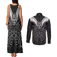 Kia Kaha Te Reo Maori Couples Matching Tank Maxi Dress and Long Sleeve Button Shirt Aotearoa Hei Tiki With Hongi