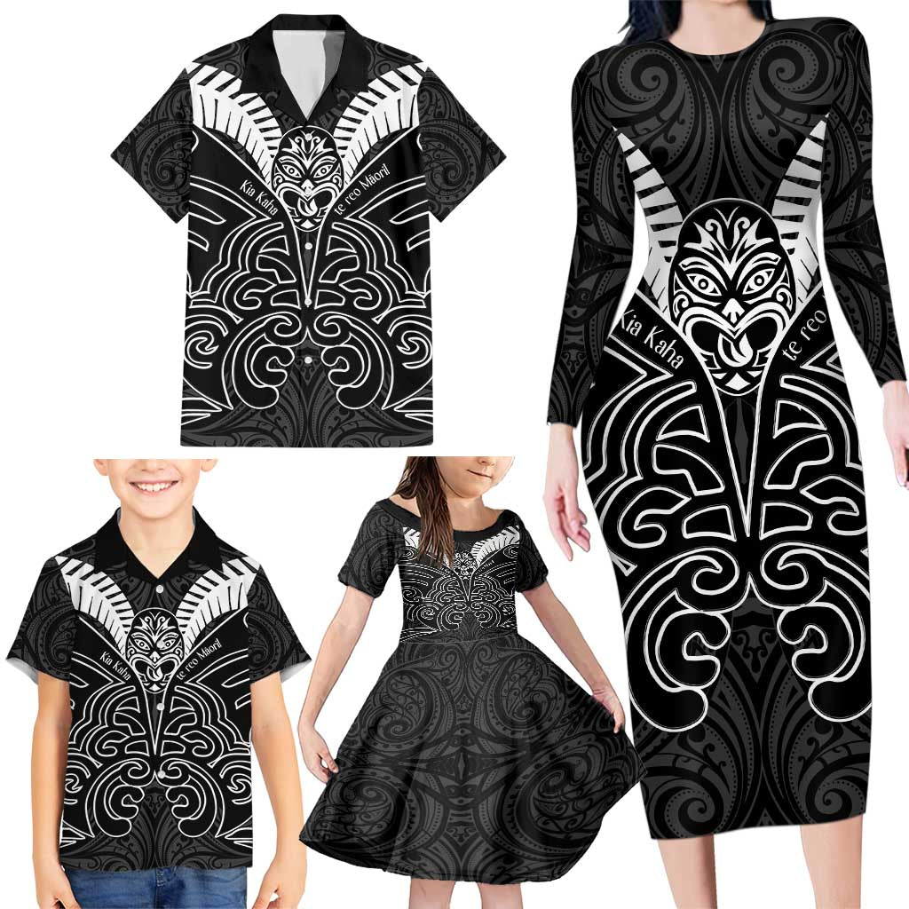Kia Kaha Te Reo Maori Family Matching Long Sleeve Bodycon Dress and Hawaiian Shirt Aotearoa Hei Tiki With Hongi LT14 - Polynesian Pride