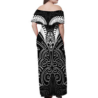 Kia Kaha Te Reo Maori Family Matching Off Shoulder Maxi Dress and Hawaiian Shirt Aotearoa Hei Tiki With Hongi