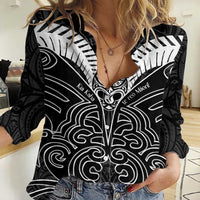 Kia Kaha Te Reo Maori Women Casual Shirt Aotearoa Hei Tiki With Hongi LT14 Female Black - Polynesian Pride