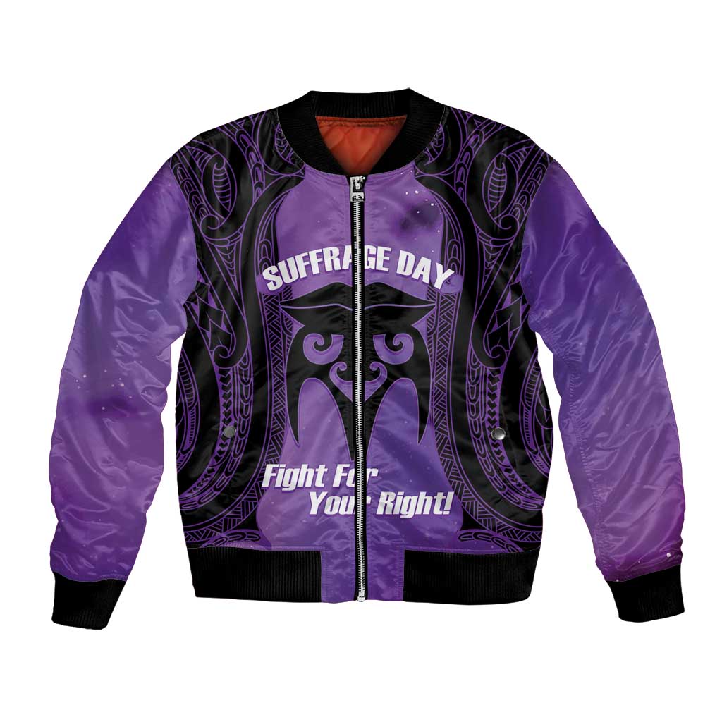 Personalised New Zealand Suffrage Day Bomber Jacket Maori Tattoo Galaxy Vibe LT14 Unisex Purple - Polynesian Pride