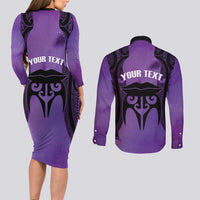 Personalised New Zealand Suffrage Day Couples Matching Long Sleeve Bodycon Dress and Long Sleeve Button Shirt Maori Tattoo Galaxy Vibe LT14 - Polynesian Pride